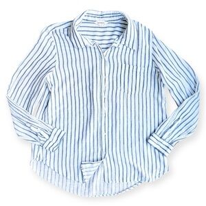 Lucky Brand Gauze Striped Button Down Shirt Women’s Size Large Beach Breezy Blue